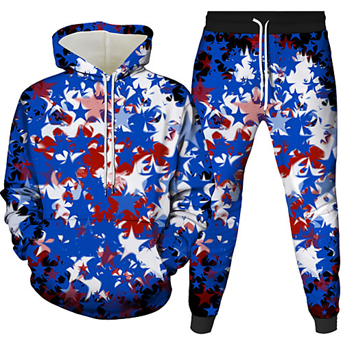 

Men's 3D Hoodies Set Graphic 3D 2 Piece Daily 3D Print Casual Hoodies Sweatshirts Blue Yellow Green