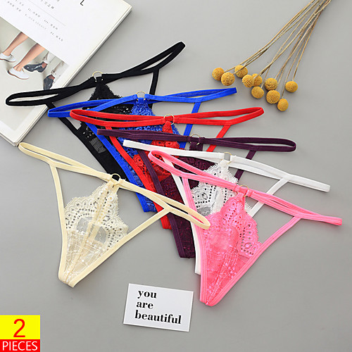 

Women's 2 Piece Lace G-strings & Thongs Panties - Normal Low Waist Multi color One-Size