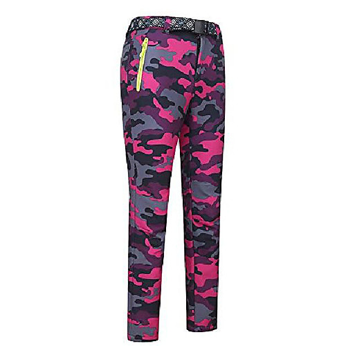 

women's fleece softshell pants water-repellent hiking winter ski snow warm pants red camouflage