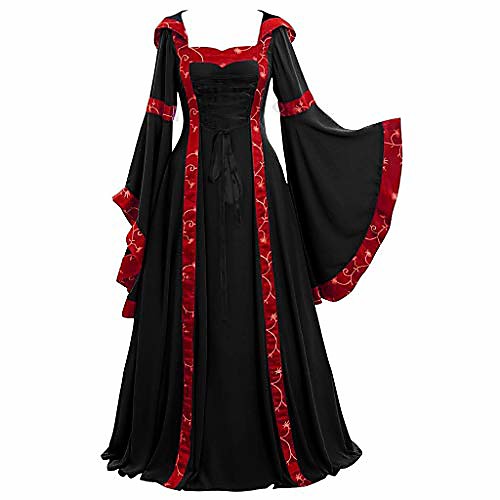

womens plus size renaissance dress costumes medieval bell sleeve hoodie lace up cosplay retro gown coffee
