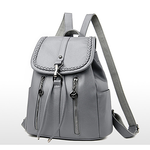 

Women's Leather PU School Bag Rucksack Commuter Backpack Large Capacity Waterproof Zipper Solid Color Sports & Outdoor Daily Backpack Black Blue Gray