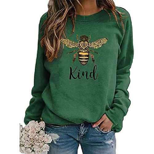 

women bee kind sweatshirt long sleeve blouse graphic pullover letter print top (green,x-large)