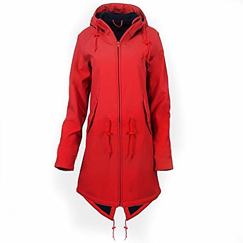 

women's solid rain jacket outdoor hoodie waterproof overcoat windproof long coat red