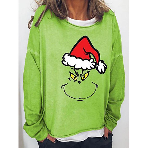 

Women's Christmas Blouse Shirt Plain Long Sleeve Patchwork Print Round Neck Tops Christmas Basic Top Green