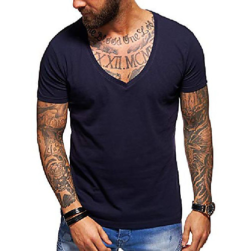 

men's basic deep v-neck casual fashion t-shirt muscle tee casual premium top d-5000 (s,navy)