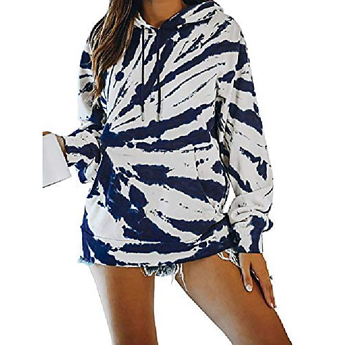 

women tie dye print sweashirts gradient color block print baggy pullover hoodies sweater with pockets blue l