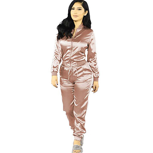 

Women's 2 Piece Set Color Block Zipper Crew Neck Solid Color Sport Athleisure Clothing Suit Long Sleeve Comfortable Everyday Use Casual Outdoor / Winter / 2pcs / pack