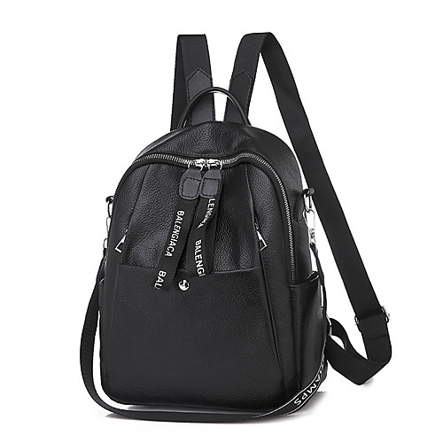 

Unisex Polyester PU School Bag Mini Backpack Large Capacity Zipper Solid Color School Daily Backpack Black