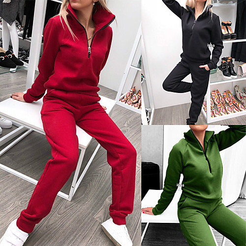 

Women's 2 Piece Half Zip Tracksuit Sweatsuit Street Athleisure Long Sleeve 2pcs Winter Thermal Warm Breathable Soft Fitness Gym Workout Running Jogging Training Sportswear Solid Colored Normal Outfit