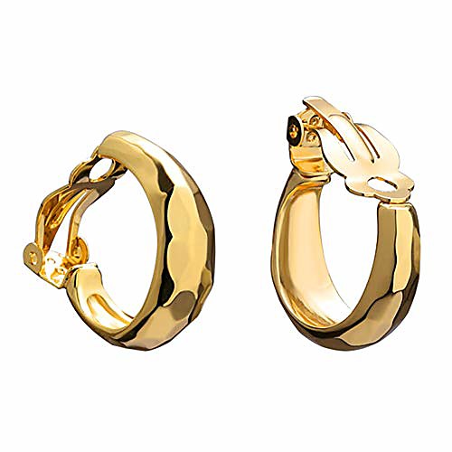 

14k gold cut hoop clip on earrings for women, geometric chunky earrings girls gift, clip on