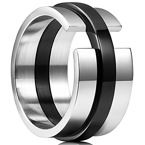 

time 11mm black and white mens stainless steel wedding band ring high polished 8.5