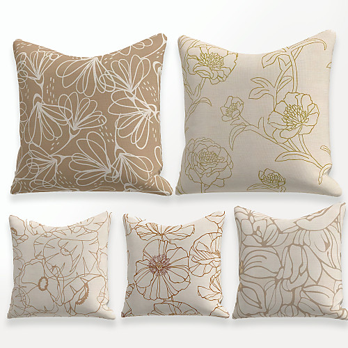 

Cushion Cover 5PCS Linen Soft Decorative Square Throw Pillow Cover Cushion Case Pillowcase for Sofa Bedroom 45 x 45 cm (18 x 18 Inch) Superior Quality Mashine Washable Floral Pattern