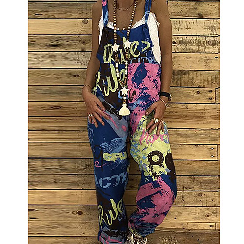 

Women's Basic Breathable Outdoor Casual Going out Pants Overalls Pants Print Full Length Patchwork Print Blue Red Army Green