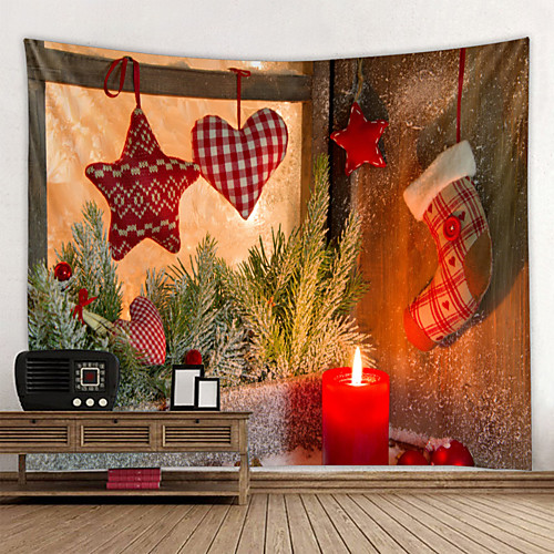 

Christmas Santa Claus Holiday Party Wall Tapestry Art Decor Blanket Curtain Picnic Tablecloth Hanging Home Bedroom Living Room Dorm Decoration Christmas Gift Candle Polyester Beauty Views