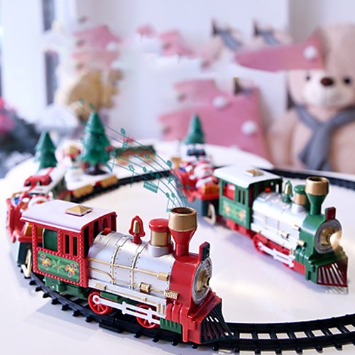 

Christmas Electric Rail Car Train Toy Railway Train Set Racing Road Transportation Building Toys Children's Electric Toy 1 pc Gift Box