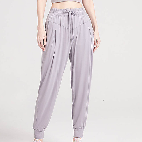 

Women's Yoga Pants Side Pockets Drawstring Cropped Pants Breathable Quick Dry Violet Black Light Purple Cotton Yoga Fitness Gym Workout Winter Sports Activewear