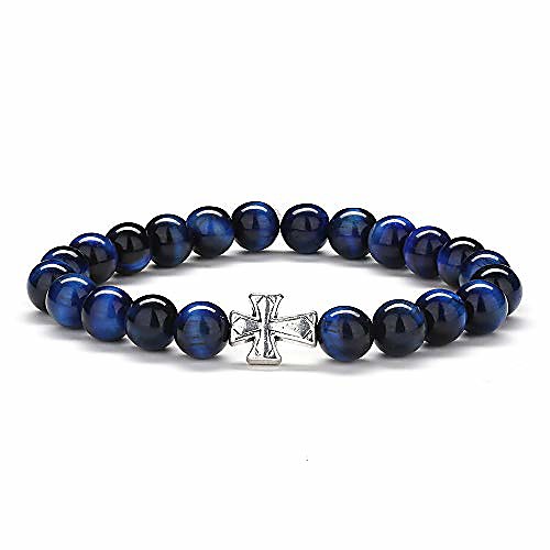 

gifts for mens bracelet tiger eye - 8mm natural stone mens anxiety bracelet, blue tiger eye yoga beads bracelets stress relief hope bracelet religious cross bracelet for women gifts christian gifts