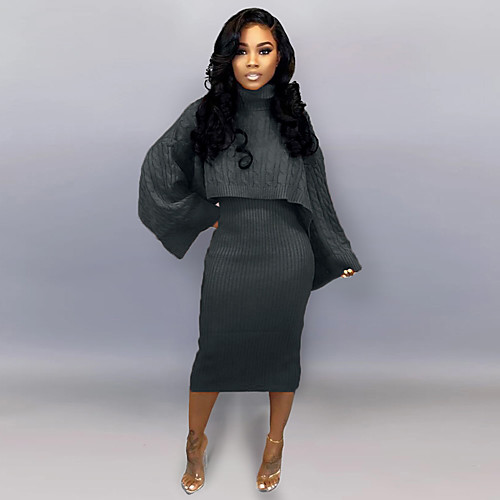 

Women's Basic Vintage Solid Color Daily Wear Two Piece Set Sweater Skirt Patchwork Tops