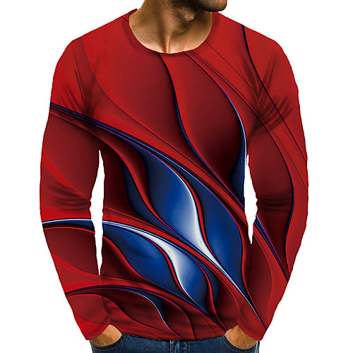 

Men's T shirt 3D Print Graphic 3D Plus Size Print Long Sleeve Daily Tops Red