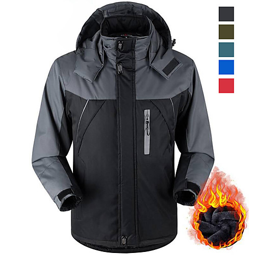 

Men's Hiking Jacket Hoodie Jacket Hiking Windbreaker Winter Outdoor Thermal Warm Windproof Breathable Rain Waterproof Winter Jacket Top Velvet Full Length Hidden Zipper Camping / Hiking Ski