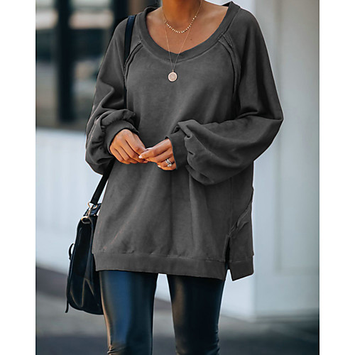 

Women's Blouse Shirt Plain Long Sleeve Patchwork Round Neck Tops Streetwear Basic Top Fuchsia Dark Gray