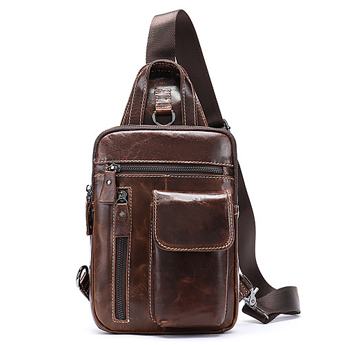 

Men's Bags Cowhide Sling Shoulder Bag Chest Bag Zipper Daily 2021 MessengerBag Black Dark Coffee Brown Coffee