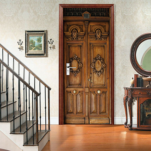 

Retro Carved Wooden Door Self-adhesive Creative Door Stickers For Living Room DIY Decorative Home Waterproof Wall Stickers