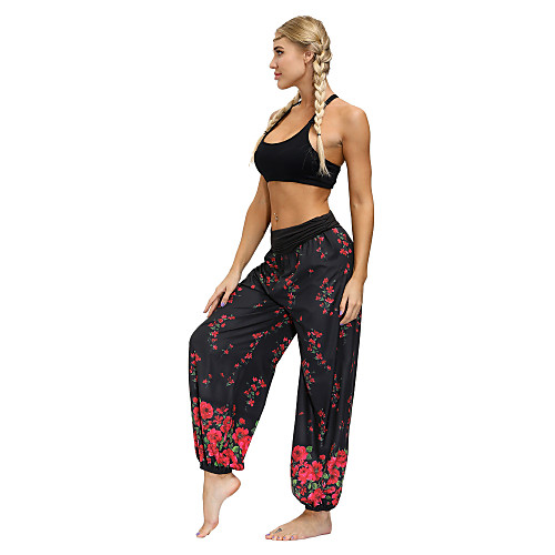 

Women's Yoga Boho Comfort Plus Size Loose Gym Yoga Pants Bloomers Pants Pattern Full Length Print High Waist Red Blushing Pink Wine