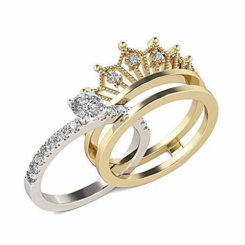 

alloy ring round lucky finger rings for women, splittable crown design stylish jewelry rhinestone vintage ring dainty fashion gift for girlfriend