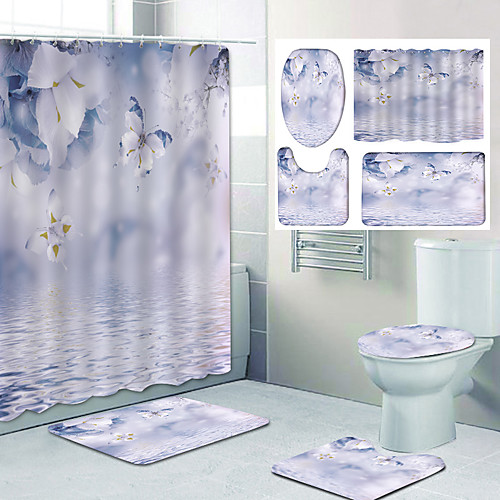 

Flowers In Water Pattern PrintingBathroom Shower Curtain Leisure Toilet Four-Piece Design