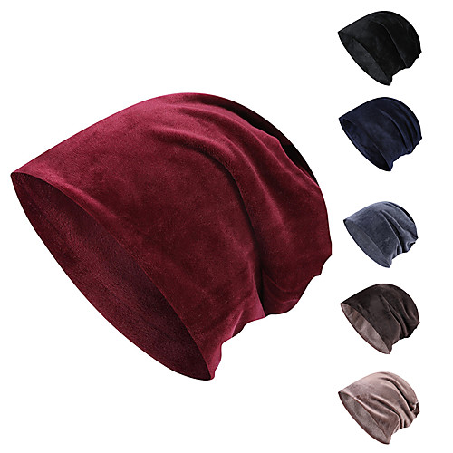 

Women's Men's Ski Hat Skull Caps Beanie Hat 1 PCS Winter Outdoor Portable Windproof Fleece Lining Warm Hat Solid Color Cotton Black Burgundy Khaki for Fishing Climbing Casual
