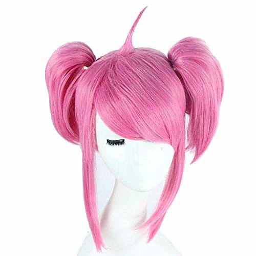 

lux wig cosplay pink wig short straight with double ponytail show party hair