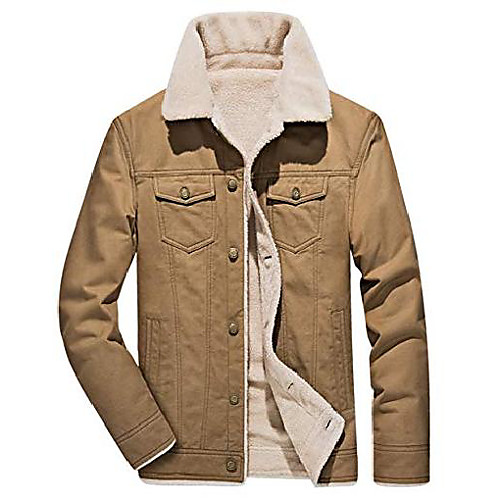 

men's winter sherpa fleece lined trucker jacket fur collar warm cowboy coat khaki us l