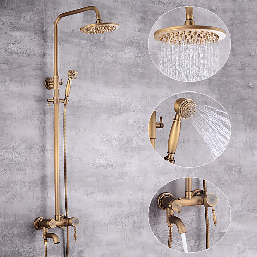

Shower System Set - Handshower Included pullout Waterfall Vintage Style / Country Antique Brass Mount Outside Ceramic Valve Bath Shower Mixer Taps