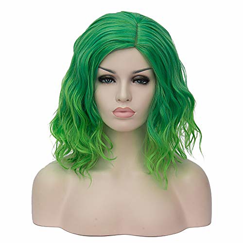 

women's green ombre short curly wig for halloween masquerade costume party, rose net synthetic cosplay wigs, 14in;