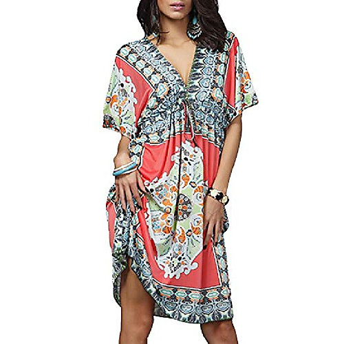 

womens v-neck cut loose bathing suit swimsuit cover ups beach dress (us 6-14) (red)