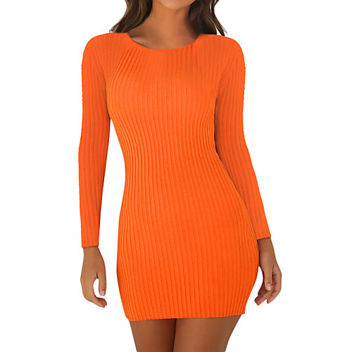 

Women's Sweater Jumper Dress Short Mini Dress Black Red Orange Long Sleeve Solid Color Patchwork Fall Round Neck Sexy 2021 S M L XL