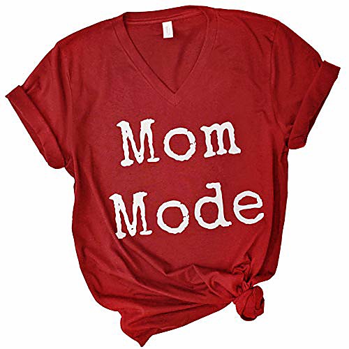 

mom mode shirt – cute graphic tshirt for women – cool v-neck casual tee – printed short sleeve t shirt (cardinal, x-large)