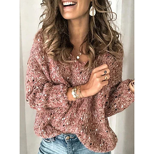 

Women's Stylish Knitted Solid Color Pullover Acrylic Fibers Long Sleeve Sweater Cardigans V Neck Fall Blushing Pink