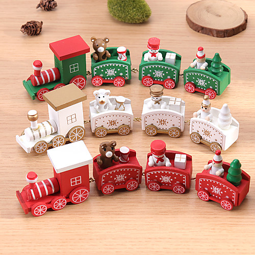 

Christmas Wooden Small Train Wooden Painted Christmas Decoration Home With Santa Kids Toys New Year Gift
