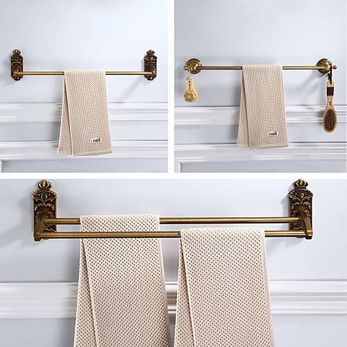 

Foldable Bathroom Towel Shelf, 1-2 Layers Multifunction Antique Hardware Accessory Set with Carved Paterns, Aluminum, 3 Styles, 60.1cm, 61.2cm, 61.5cm - Wall Mounted