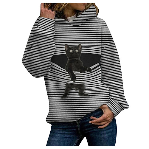 

Women's Pullover Hoodie Sweatshirt Cat Graphic Christmas Casual Christmas Hoodies Sweatshirts Black Blue Green