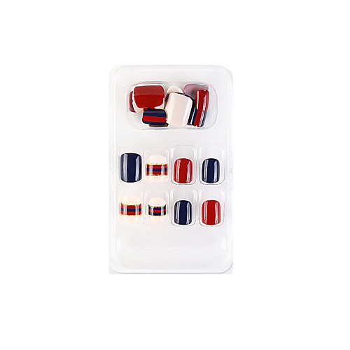 

24PCS Blue and Red New Geometric Series Fake Nails Finished Nail Art Patch Fake Nail Wearing Nail Art Nail Patch Color Nail Patch