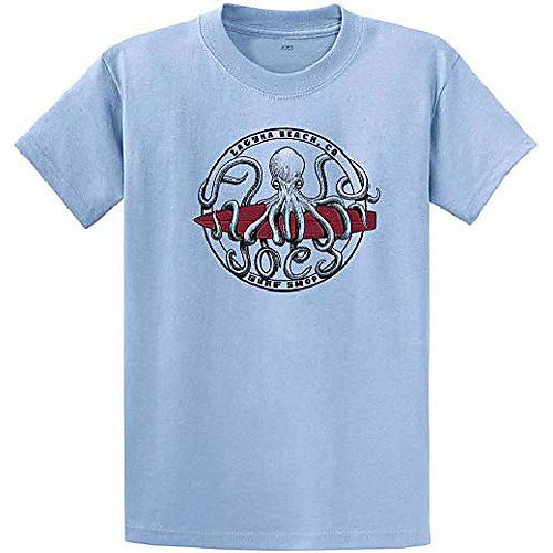 

joes surf shop men's octopus meets surfboard logo heavy tees-tall-4xlt-litblu/c