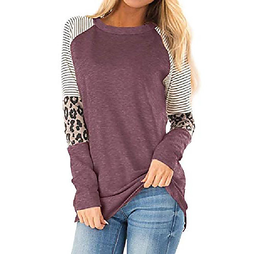 

women colorblock stripes elbow patch leopard print t shirt pullover top