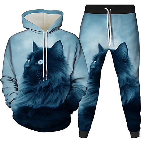 

Women's Men's 3D Hoodies Set Cat Graphic 3D 2 Piece Front Pocket Daily 3D Print 3D Print Casual Hoodies Sweatshirts White Black Blue