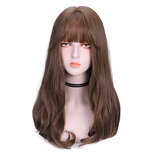 

Synthetic Wig Curly With Bangs Wig Medium Length Light Brown Dark Brown Natural Black Synthetic Hair 16 inch Women's Comfy Fluffy Black Brown