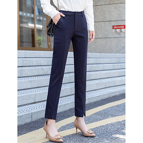 

Women's Basic Streetwear Comfort Daily Going out Dress Pants Pants Pants Solid Colored Ankle-Length Split Pocket Black Navy Blue