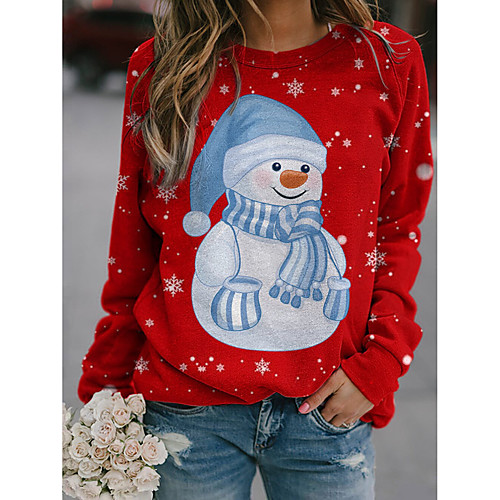 

Women's Pullover Sweatshirt Graphic Letter Christmas Basic Christmas Hoodies Sweatshirts White Blue Red