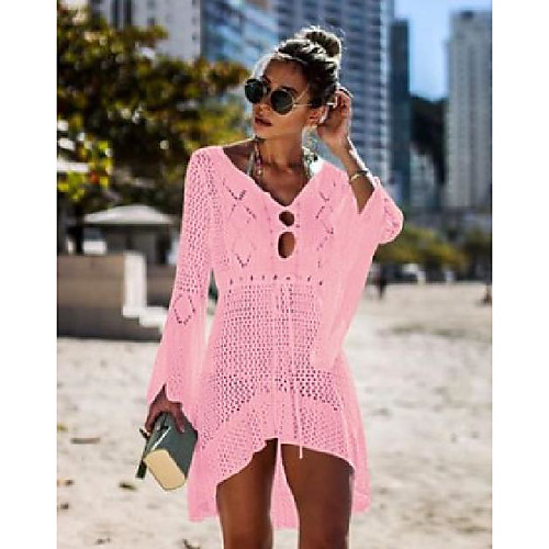 

Women's Cover Up Beach Dress Swimsuit Hollow Out Knitted Sexy Multi Color Wine Red Lake Green Sky Blue White Black Swimwear Bathing Suits New Casual Vacation / Padless